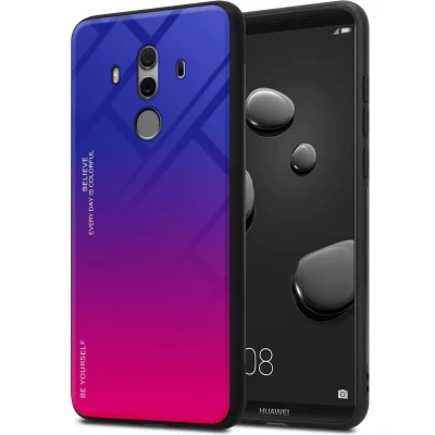 Afbeelding van Cadorabo Hoesje geschikt voor Huawei MATE 10 PRO in PAARS ROOD Tweekleurige beschermhoes van TPU silicone Case Cover en achterzijde gehard glas