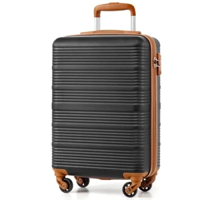 Afbeelding van Coolife Reiskofferset, 3 maten, grote koffer, cabinekoffer, kleine reistassen, ABS met TSA, telescopische handgreep, Zwart/Bruin, Cabinekoffer