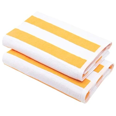 Afbeelding van ZOLLNER Set van 2 strandhanddoeken, duurzame en absorberende badhanddoeken, 70 x 180 cm, wasbaar tot 95 graden, katoen, tijdloos gestreept patroon in geel, Oeko Tex® gecertificeerd