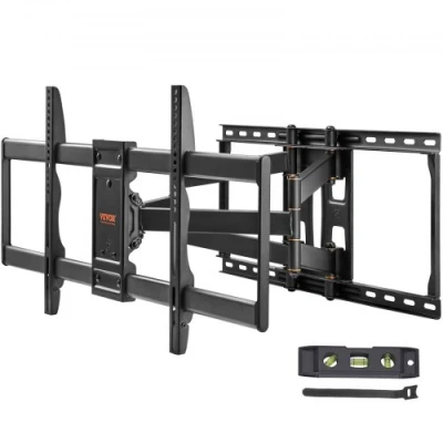 Image de VEVOR Support Mural TV pour Écrans 37 90 pouces Jusqu&#039;à 75 kg Fixation Murale Inclinable et Orientable Max. VESA 600x400 mm Accroche à Plein Mouvement en Acier au Carbone Maison Bureau