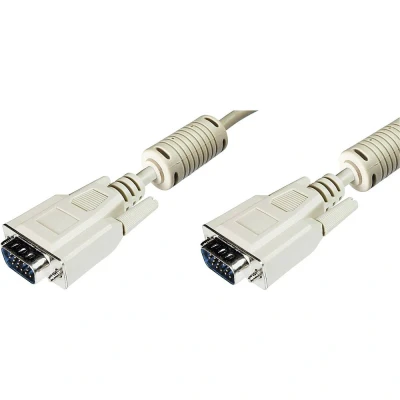 Afbeelding van Digitus AK 310103 100 E VGA kabel Aansluitkabel stekker 15 polig, polig 10.00 m Grijs Schroefbaar, Met Ferrietkern