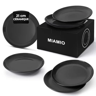 Afbeelding van MIAMIO Bordenset 6 x keramiek aardewerk voor de tafel Le Papillon Collection (zwart, 21 cm)