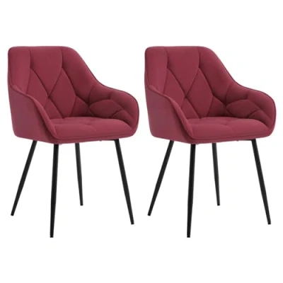 Afbeelding van WOLTU EZS02bd 2 Set van eetkamerstoelen, keuken, woonkamer, ergonomisch, met armleuningen, gestoffeerd, fluwelen zitting, metalen poten, bordeaux
