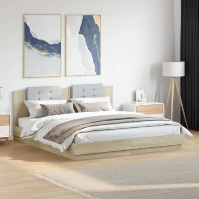 Afbeelding van vidaXL Bedframe met hoofdeinde bewerkt hout sonoma eiken 180x200 cm