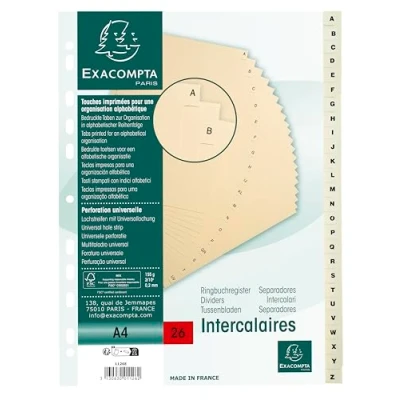 Afbeelding van Intercalaires imprimes carte peau 155g 26 positions de a z a4