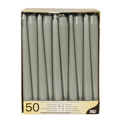 Afbeelding van PAPSTAR 84805 Set van 50 grijze puntige kaarsen Ø 2,2 cm 25