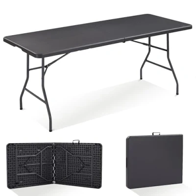 Afbeelding van Arebos Buffettafel, inklapbaar, 182 x 74 cm, weerbestendig, voor tuin, terras, balkon, 8 personen, met draaggreep, antraciet