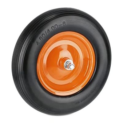 Afbeelding van Relaxdays Kruiwagenwiel met as 4.80 4.00 8, rubber, stalen velg, reserveband, lekvrij, zwart/oranje