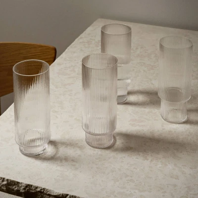 Afbeelding van Ferm Living Ripple Longdrinkglas Set van 4 helder