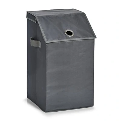 Afbeelding van Polyester wasmand antraciet met deksel 34 x 60 cm Wasgoedmanden/wasmanden