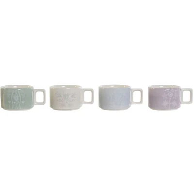 Afbeelding van Set van koffiekopjes DKD Home Decor Groen Hemelsblauw Lila Metaal Bamboe 260 ml