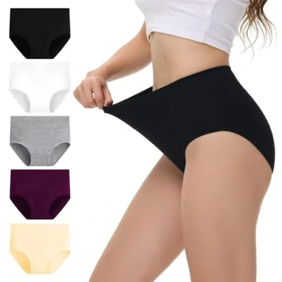 Afbeelding van NUOZA Set van 5 katoenen damesslips, hoge taille, ademend, Meerkleurig 2, 3XL