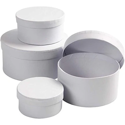 Image de Creotime boîtes Carton rond 8 10 12 14 cm blanc en 4 parties