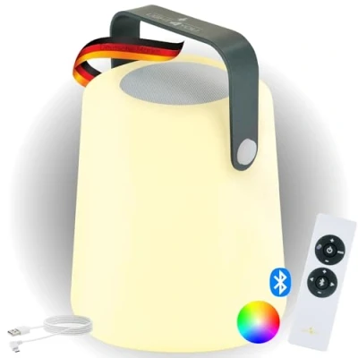 Afbeelding van SCHWAIGER 661767 Draagbare Tafellamp Bluetooth Luidspreker Batterij RGB LED Nachtlampje Buiten Tuinlamp Muzikale Handvat 10W Spatwaterdicht