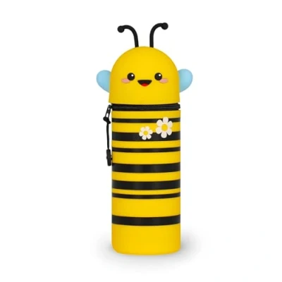 Afbeelding van Legami Kawaii 2 in 1 etui van zachte siliconen, Bee thema, tafelpenhouder, ritssluiting, kleurpotloden, H 21,5 cm