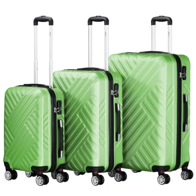 Afbeelding van Zelsius Set van 3 koffers met harde schaal, ABS, groot, cijferslot, dubbele wielen en binnenwand, trolley, handbagage, Groen