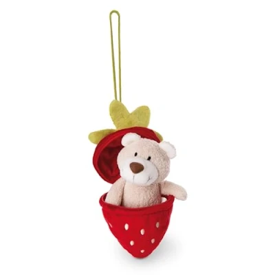 Afbeelding van NICI Bendix 49435 Knuffeldier, pluchen beer, 13 cm, crèmekleurig, met aardbeiengesp, zacht en duurzaam, schattig pluche dier om te knuffelen, voor kinderen volwassenen, geweldig cadeau idee