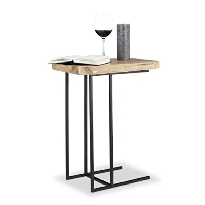 Afbeelding van Relaxdays bijzettafel koffietafel cederhout rustiek salontafel siertafel 60cm hoog