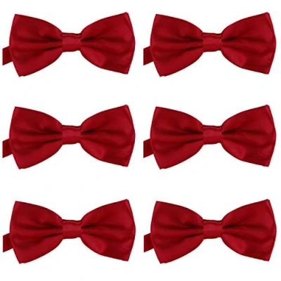 Afbeelding van 6 delige set DonDon heren vlinderdas 12 x cm gestrikt en in lengte verstelbaar, Donkerrood, One Size