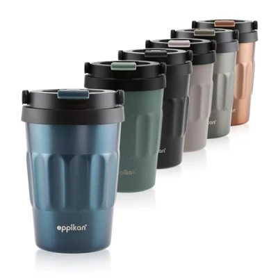 Afbeelding van Thermosbeker van roestvrij staal met inklapbare draaggreep, lekvrije koffie to go beker voor en thee, 400 ml (Electrisch blauw)