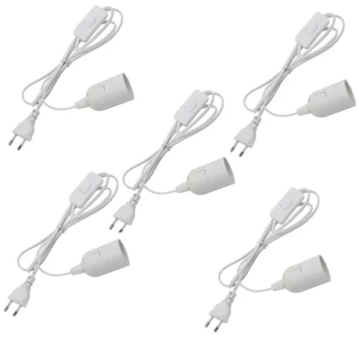 Afbeelding van LNGJIN Lot de 5 douilles E27 avec interrupteur et câble d&#039;alimentation Blanc Culot lampe prise UE Douille Pour suspension lampe, suspension, plafonnier