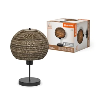 Afbeelding van LEDVANCE tafellamp Decor Cardboard Ball bruin van golfkarton, lichtgewicht, E27, 260 mm diameter, lampenkap gerecycled materiaal, duurzaam dankzij vervangbare lichtbron, eenvoudig te installeren