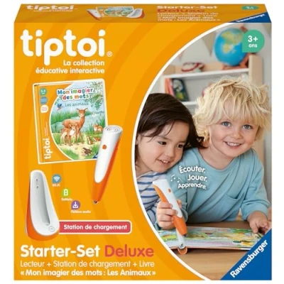 Afbeelding van Ravensburger tiptoi® Starter Set Deluxe Reader + laadstation Boek Mijn Woordprenten De dieren Elektronisch educatief spel zonder scherm Vanaf 3 jaar Franse versie 00204