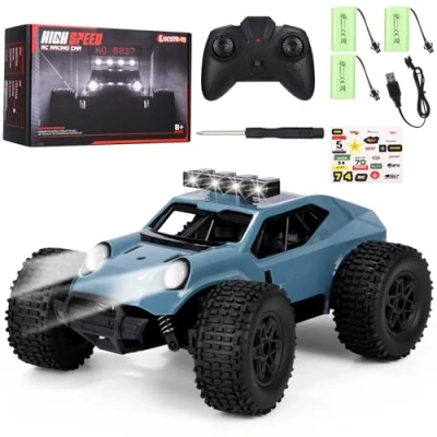 Afbeelding van Azyvum 1:20 op afstand bestuurbare auto met koplamp, offroad, monstertruck, 2,4 GHz, bestuurd speelgoed, 3 batterijen voor 80 minuten looptijd, cadeau kinderen en volwassenen
