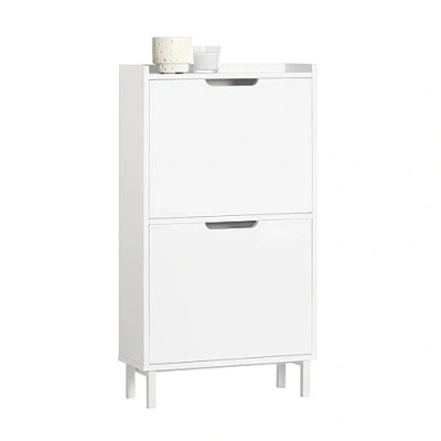 Afbeelding van SoBuy FSR151 W Schoenenkast smal met 2 kleppen, 4 legplanken, 50 x 91 19 cm, wit