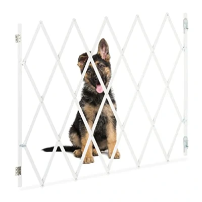 Afbeelding van Relaxdays hondenhek bamboe wit verstelbaar max. 130 cm veiligheidshek traphek