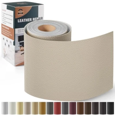 Afbeelding van OAZ Lederen reparatieset, ivoorgrijs, kunstleer, zelfklevend, 10 x 160 cm, voor autostoelen, meubels, banken, tassen