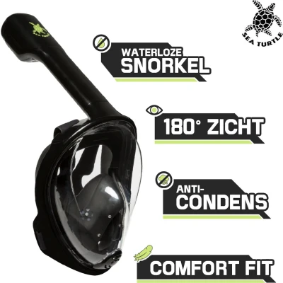 Afbeelding van Aqua Lung Sport Sea Turtle Full Face Snorkelmasker Black S M Zwart Duikbrillen &amp; Snorkels