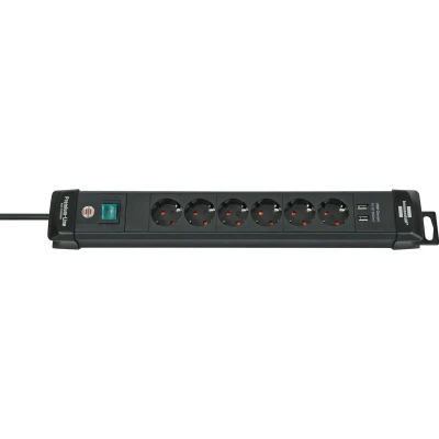 Afbeelding van Stekkerdoos 6 voudig Brennenstuhl 3 meter (2 USB poorten, Schakelaar)