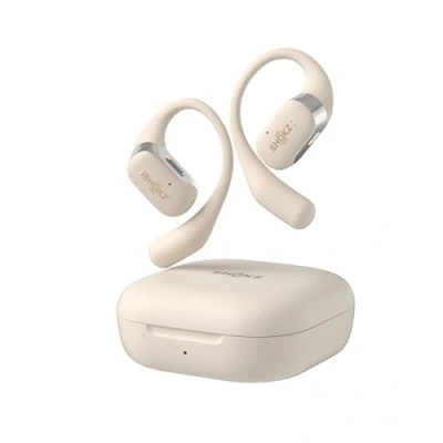 Afbeelding van SHOKZ OpenFit Open hoofdtelefoon, draadloze bluetooth hoofdtelefoon met microfoon, oorhaak, snel opladen, 28 uur batterijduur, IP54 waterdicht, beige