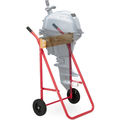 Afbeelding van Relaxdays buitenboordmotor trolley steekwagen 100 kg kort &amp; langstaartmotoren rood