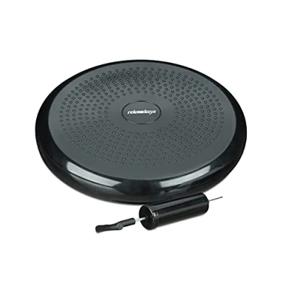 Afbeelding van Relaxdays wiebelkussen 33 cm met luchtpomp balkussen balanskussen balansbord noppen zwart