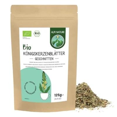 Image de Alpi Nature Thé de Molène BIO 125g, Feuilles Molene Séchées et Coupées, Tisane en Vrac