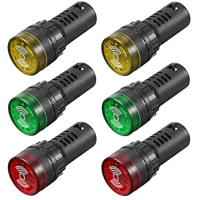 Afbeelding van GUUZI 6 stks AC DC 12V 22mm LED Flash Signaal Alarm Indicator Lamp met Zoemer (Rood/Geel/Groen, Elk voor 2 stuks)