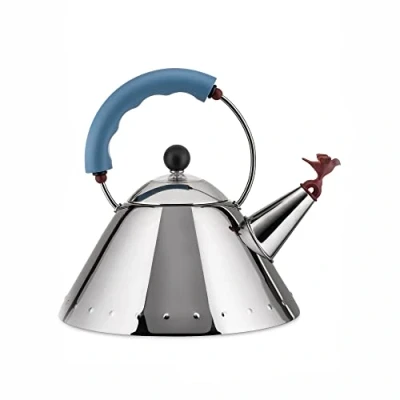 Image de A di alessi 9093 bouilloire en acier inoxydable 18/10 avec poignée et sifflet oisillon pa bleu clair