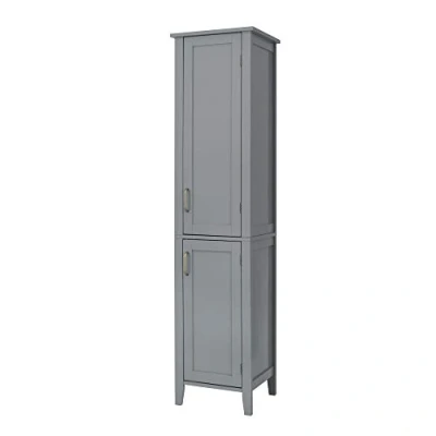 Afbeelding van Teamson Home Kolomkast Badkamerkast Mercer Hoge Houten Kast Met 2 Deuren en 3 Planken Grij 159.4 x 38.1 33 (cm)