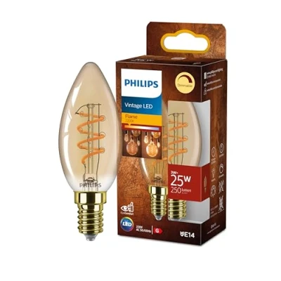 Afbeelding van Philips Filamentlamp amber 25W B35 E14, 3 W, 25 250 lm, 15000 uur, Flame