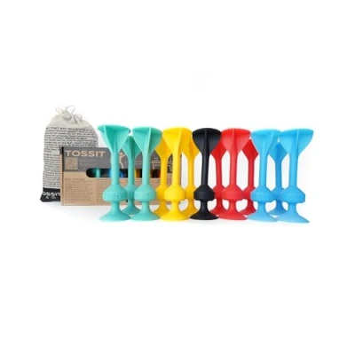 Afbeelding van TOSSIT Zuignap dartset, indoor outdoor petanque voor vloer en muur, krachtig duurzaam silicone, vriendenpakket, 4 kleuren, rood, cyaan, lichtblauw, geel