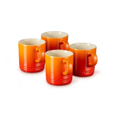 Afbeelding van Le Creuset Aardewerken Set Mokken Per 4 In Oranjerood 350ml
