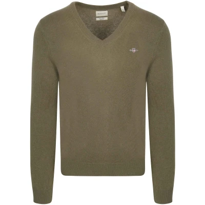 Afbeelding van Gant Pullover V Hals Woolblend Army Groen maat XL Heren met Regular fit Pasvorm Nylon