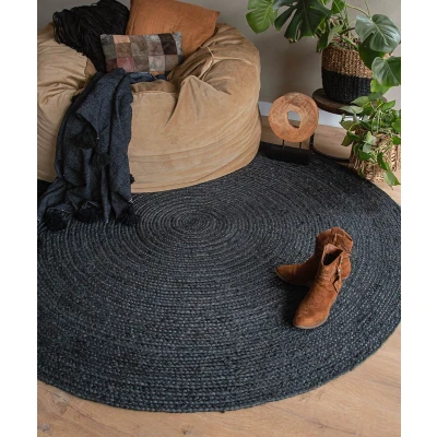 Afbeelding van Rond Jute Vloerkleed Pure Zwart [special Edition] 190 Cm