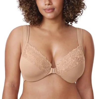 Afbeelding van DELIMIRA Damesbeha met beugel, sluiting voor, grote maat, Warm beige
