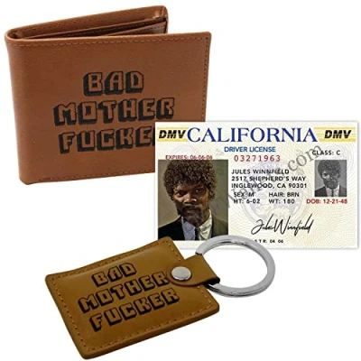 Afbeelding van Close Up Pulp Fiction Bad Mother Fucker portemonneeset, hanger en ticket, Bruin, 7,6 cm, Amerikaans, Amerikaans