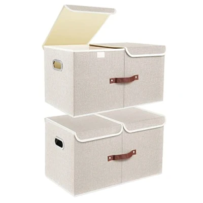 Afbeelding van TYEERS extra grote opbergdoos met vakken en deksels, van stof, opvouwbaar, wasbaar, 55 x 33 30 cm, 2 stuks, beige