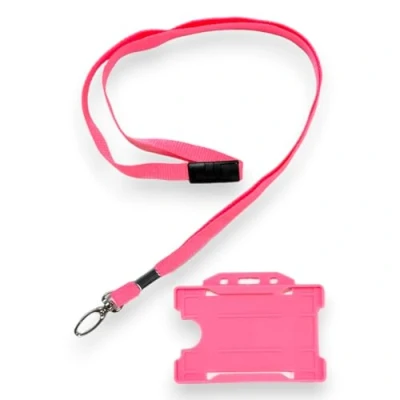 Afbeelding van ALG ID Cards® kaarthouder en nekkoord met metalen clip veiligheidssluiting (roze)