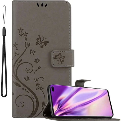 Afbeelding van Cadorabo Hoesje geschikt voor Samsung Galaxy S10 PLUS in BLOEMEN GRIJS Beschermhoes bloemmotief met magnetische sluiting, standfunctie en kaartsleuven Book Case Cover Etui